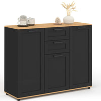 IDMarket - Credenza VITO 100 cm con 3 ante nere e 2 cassetti e piano in legno