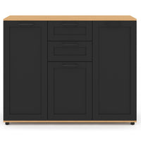 IDMarket - Credenza VITO 100 cm con 3 ante nere e 2 cassetti e piano in legno