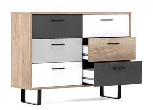 Madia Cassettiera Lappo  Quercia, Bianca, Grigio e Antracite, ZFRCM6CN