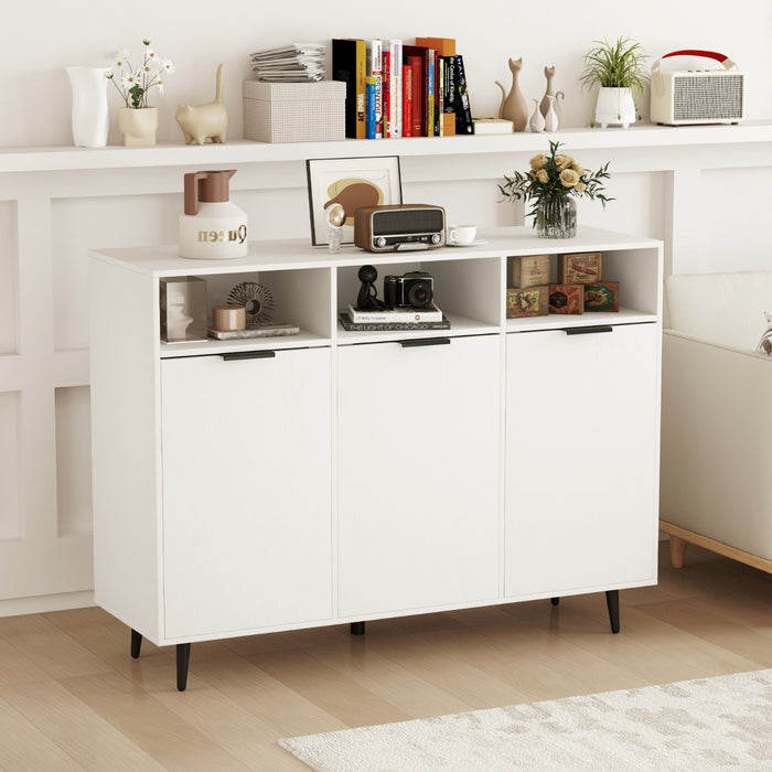 Credenza buffet-Armadio da cucina laterale con 3 scomparti aperti e 3 ante, Mobile da cucina con 5 ripiani regolabili a 5 posizioni Bianco