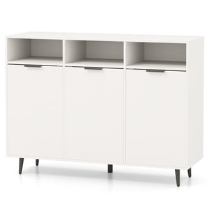 Credenza buffet-Armadio da cucina laterale con 3 scomparti aperti e 3 ante, Mobile da cucina con 5 ripiani regolabili a 5 posizioni Bianco