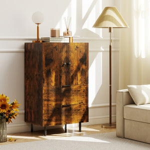 Credenza buffet-Armadio da cucina con cassetti e mobile contenitore, Stazione bar da pavimento con gambe in metallo Marrone