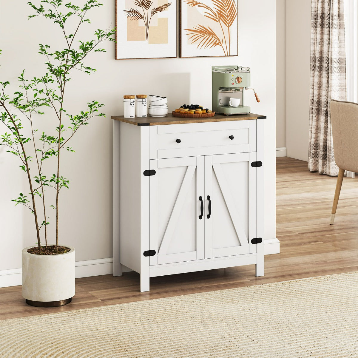 Armadietto da dispensa per cucina con cassetto e ripiano regolabile, Stazione per caff¨¨ da pavimento per sala da pranzo-Credenze buffet