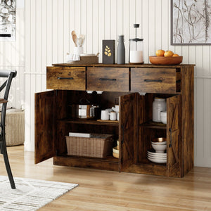 Grande credenza da 108 cm con ripiani regolabili e ante, Mobile cucina in legno per sala da pranzo e soggiorno Marrone-Credenze buffet
