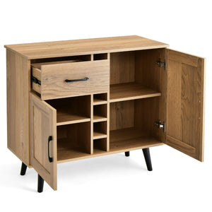 Credenza buffet-Armadio da cucina con portabottiglie da 6 vini cassetto estraibile e ripiani regolabili, Mobile da bar Naturale