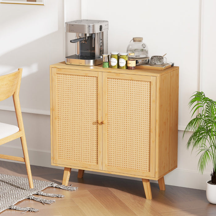 Credenza buffet-Armadio da cucina in bamb¨´ mobile da salotto in stile boho con ante in rattan PE, Mobiletto da cucina autonomo Naturale