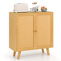 Credenza buffet-Armadio da cucina in bamb¨´ mobile da salotto in stile boho con ante in rattan PE, Mobiletto da cucina autonomo Naturale
