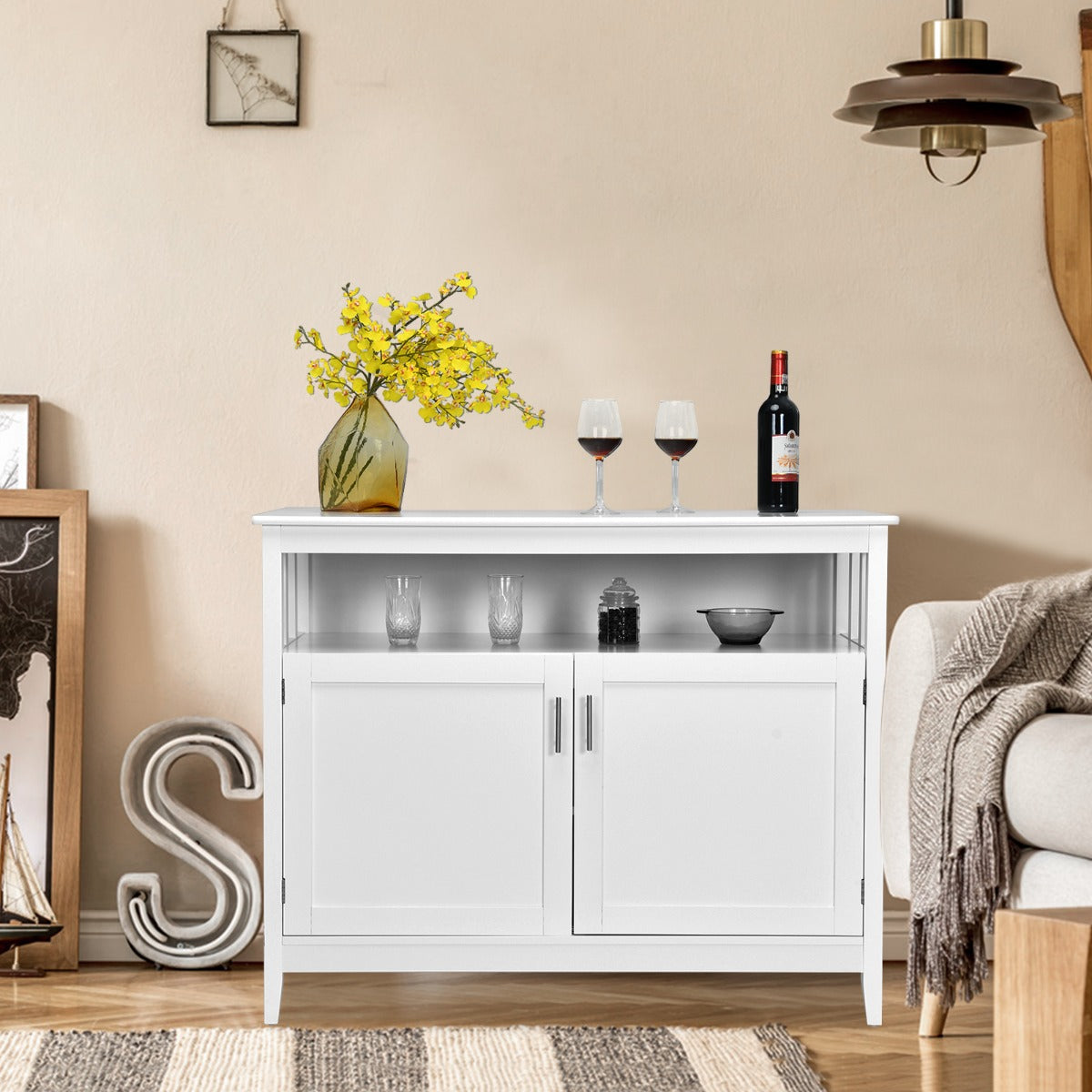 Credenza cucina moderna con ripiano regolabile e 2 ante-Mobiletto multiuso 114x51x91cm Bianco