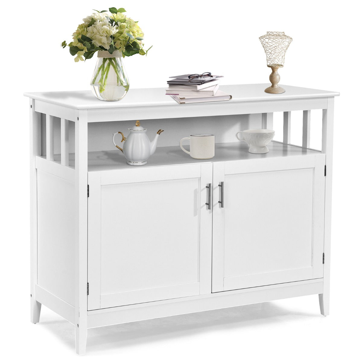Credenza cucina moderna con ripiano regolabile e 2 ante-Mobiletto multiuso 114x51x91cm Bianco