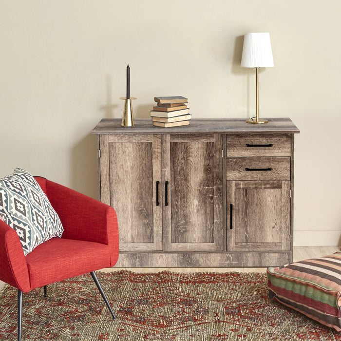 Credenza da cucina con 2 cassetti 3 ante e 1 ripiano regolabile-Mobile buffet da terra multiuso Grigio