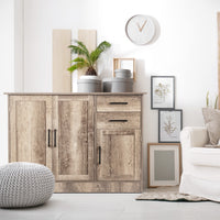 Credenza da cucina con 2 cassetti 3 ante e 1 ripiano regolabile-Mobile buffet da terra multiuso Grigio