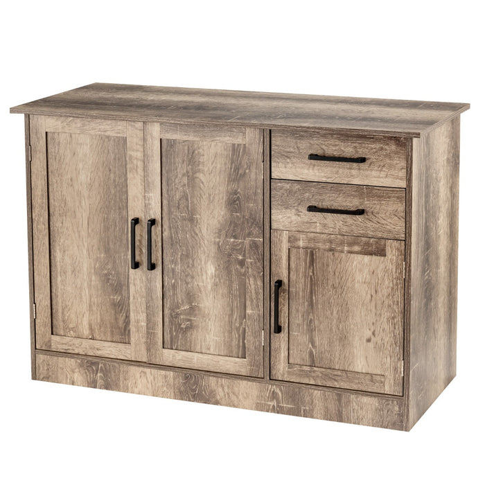Credenza da cucina con 2 cassetti 3 ante e 1 ripiano regolabile-Mobile buffet da terra multiuso Grigio