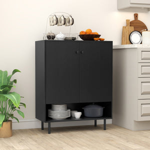 Armadio da cucina a 2 ante con ripiano regolabile e kit anti-ribaltamento, Mobile bar moderno in stile mid century Nero-Credenze buffet