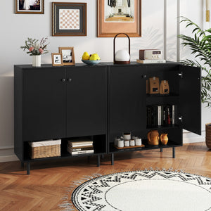 Armadio da cucina a 2 ante con ripiano regolabile e kit anti-ribaltamento, Mobile bar moderno in stile mid century Nero-Credenze buffet