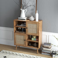 Credenza in rattan con 4 scomparti e 2 porte decorate in rattan-Armadietto buffet in stile boho Naturale