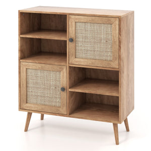 Credenza in rattan con 4 scomparti e 2 porte decorate in rattan-Armadietto buffet in stile boho Naturale