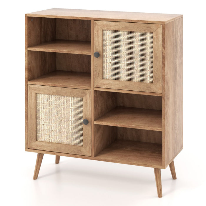 Credenza in rattan con 4 scomparti e 2 porte decorate in rattan-Armadietto buffet in stile boho Naturale