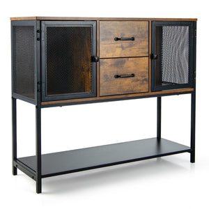 Credenza industriale con 2 armadietti 2 cassetti ripiano inferiore-Tavolino versatile per salone cucina Marrone