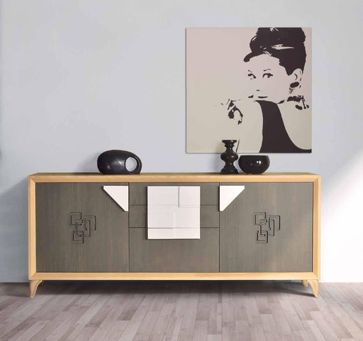 Credenza frassino  antracite poro aperto 2 porte con piedi a sciabola l.210 p.50 h.88