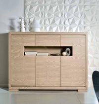 Credenza alta in frassino onice patinato 3 porte e vano a giorno con zoccolo l.186 p.45 h.133