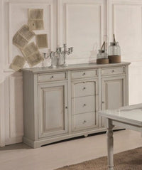 Credenzone in legno 2 porte 6 cassetti laccato grigio patinato misura l.170 p.46 h.116