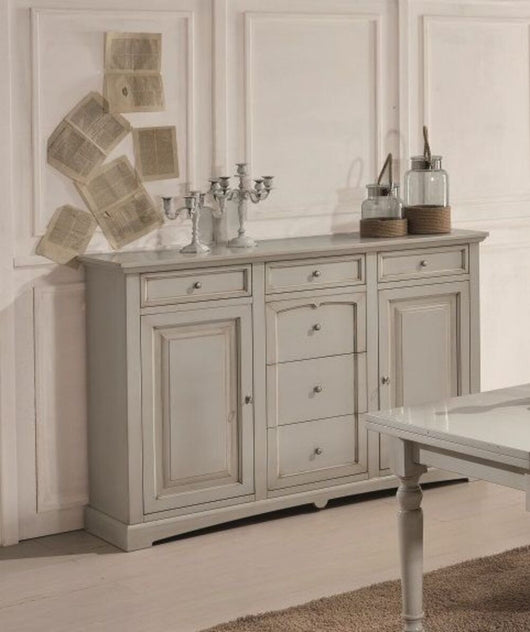 Credenzone in legno 2 porte 6 cassetti laccato grigio patinato misura l.170 p.46 h.116