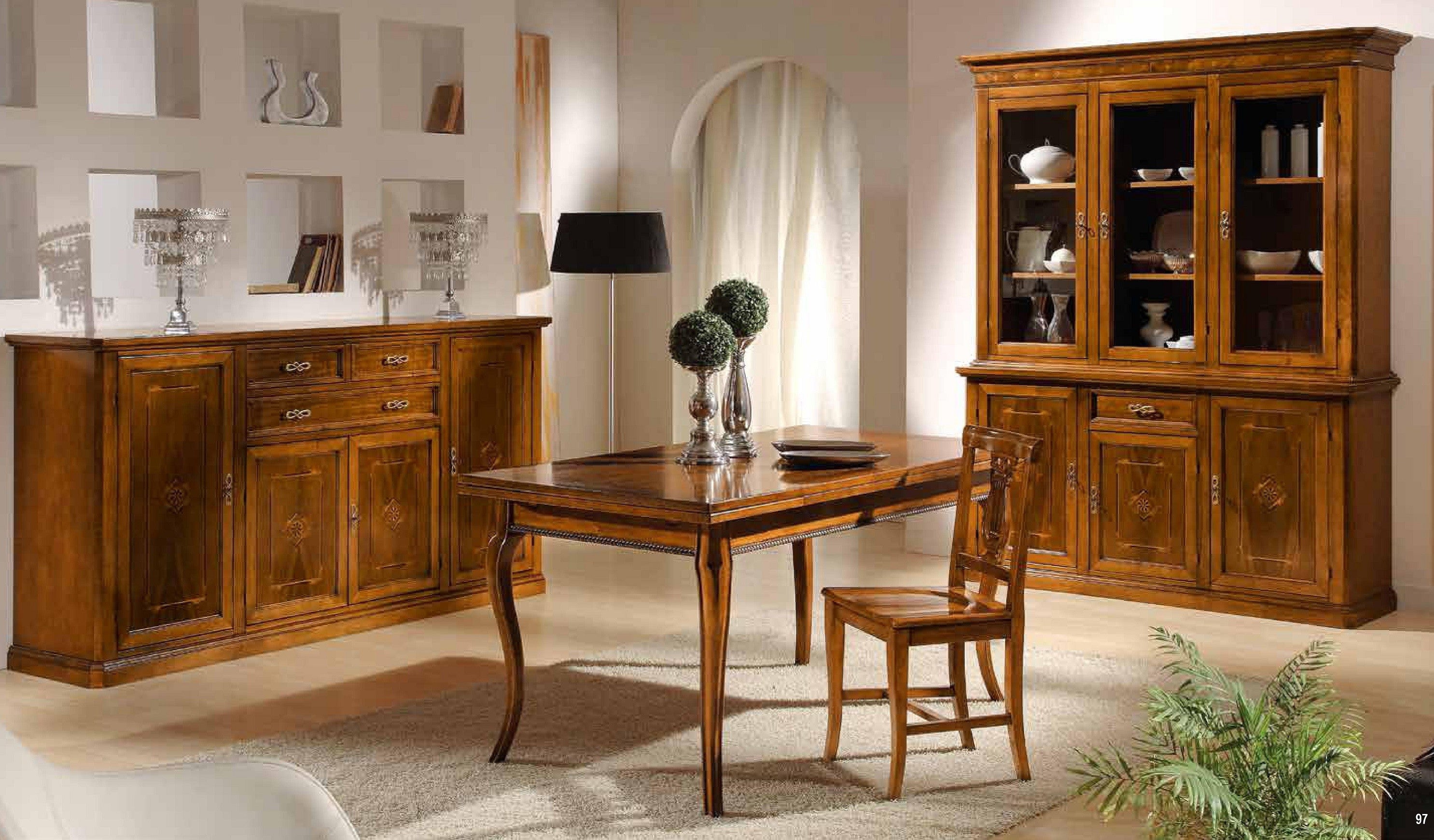 Credenzone in legno 4 porte-3 cassetti con intarsi finitura bassano misure l.211 p.49 h.113 - Mobili 2G