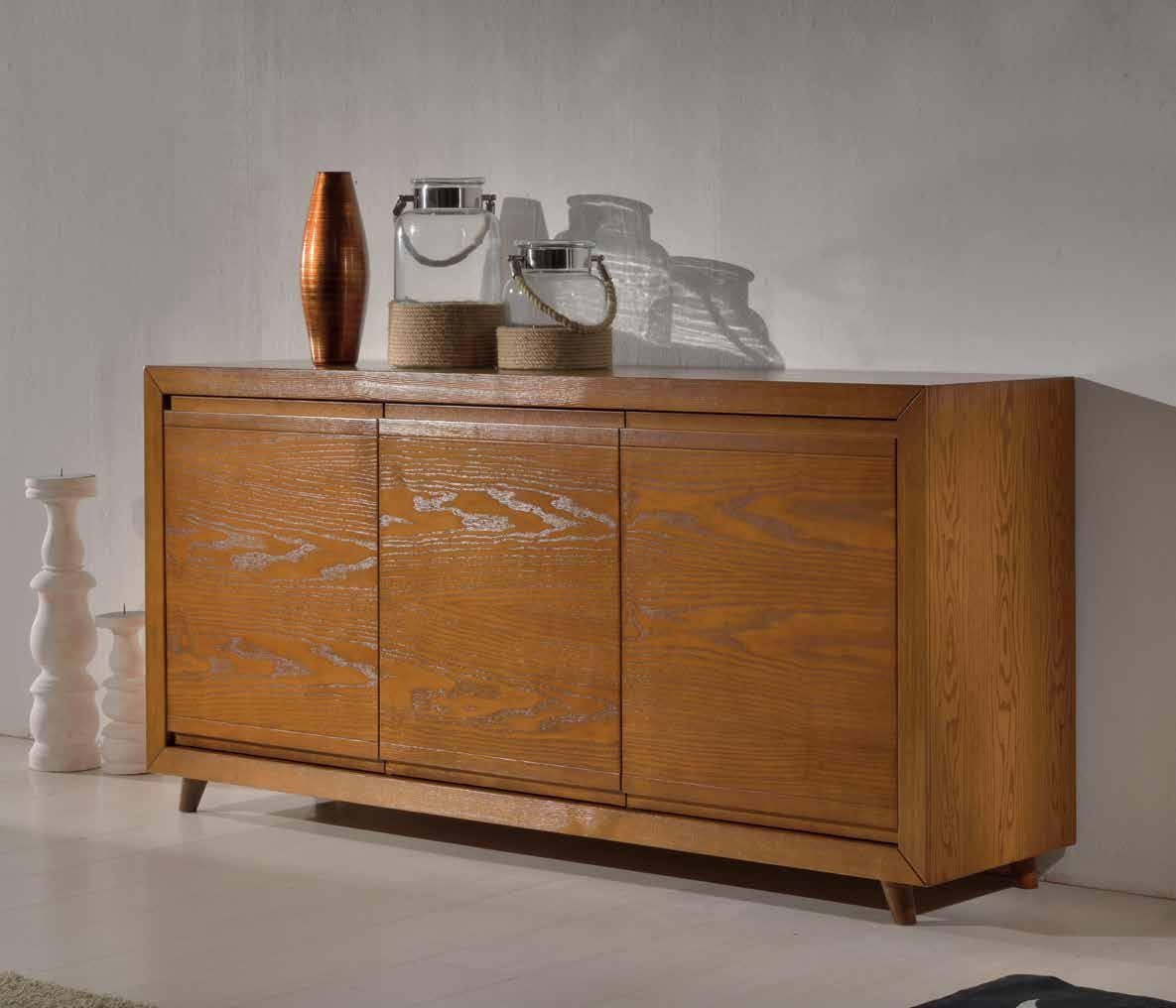 Credenza in frassino chiaro poro aperto semilucido 3 porte con con piede tornito l.179 p.46 h.87,5
