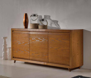 Credenza in frassino chiaro poro aperto semilucido 3 porte con con piede tornito l.179 p.46 h.87,5