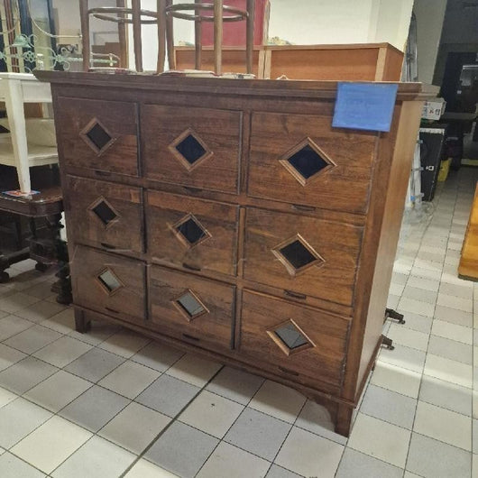 Cassettone in legno massello 9 cassetti misura l.147 p.55 h.119 (981) - Mobili 2G