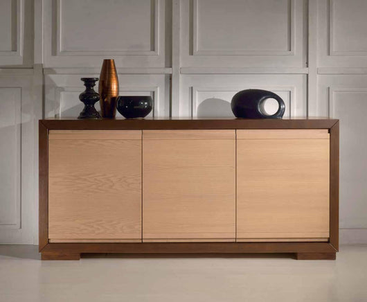 Credenza in frassino tabacco poro aperto 2 porte 3 cassetti con con zoccolo l.179 p.46 h.85