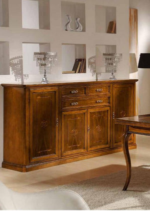 Credenzone in legno 4 porte-3 cassetti con intarsi finitura bassano misure l.211 p.49 h.113 - Mobili 2G
