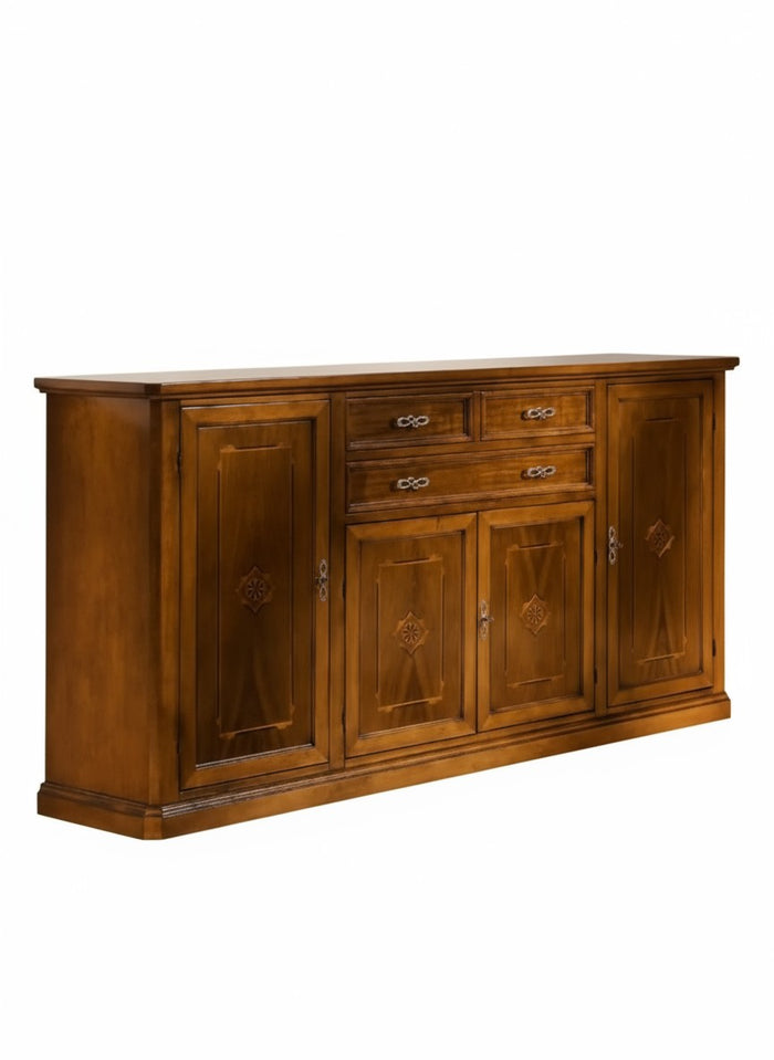 Credenzone in legno 4 porte-3 cassetti con intarsi finitura bassano misure l.211 p.49 h.113 - Mobili 2G