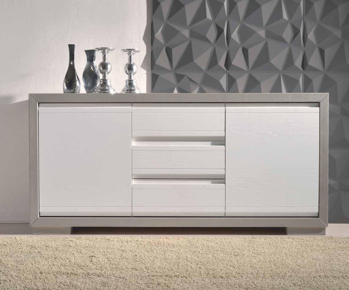 Credenza in frassino seta poro aperto 2 porte 3 cassetti con con zoccolo l.179 p.46 h.85
