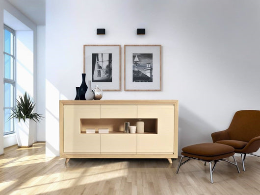 Credenza in frassino naturale poro aperto 2 porte 2 cassetti con piede tornito l.186 p.45 h.87,5