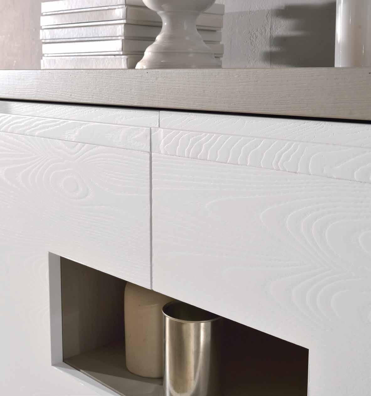 Credenza alta in frassino antracite 2 porte e vano a giorno con piede tornito l.128 p.45 h.133
