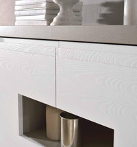 Credenza alta in frassino antracite 2 porte e vano a giorno con piede tornito l.128 p.45 h.133