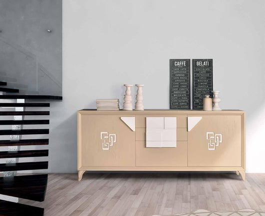 Credenza frassino laccato onice poro aperto 2 porte piedi  a sciabola l.210 p.50 h.88