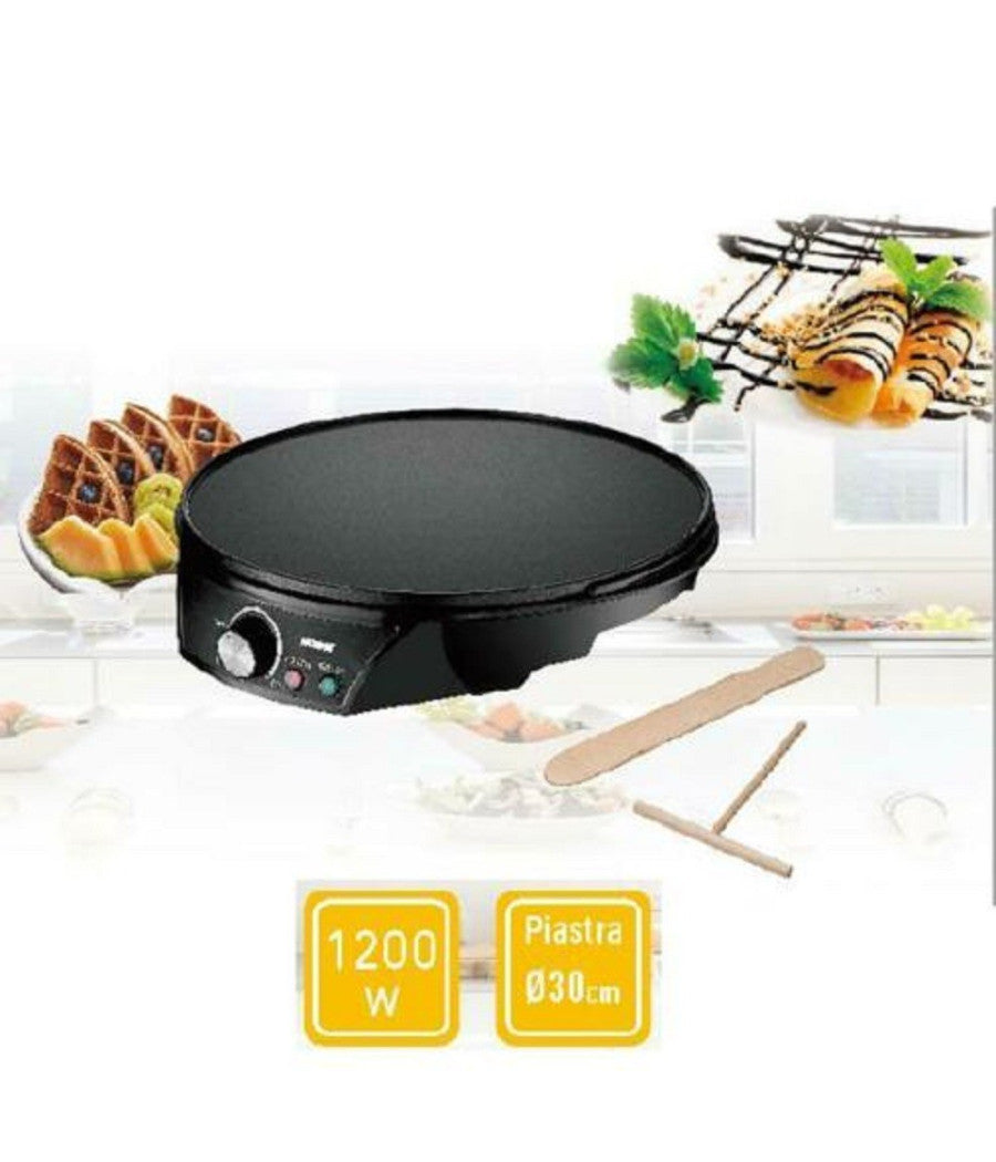 Crepiera Elettrica Macchina Per Crepes 1200 Watt Piastra 30 Cm Antiaderente         