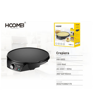 Crepiera Elettrica Macchina Per Crepes 1200 Watt Piastra 30 Cm Antiaderente         