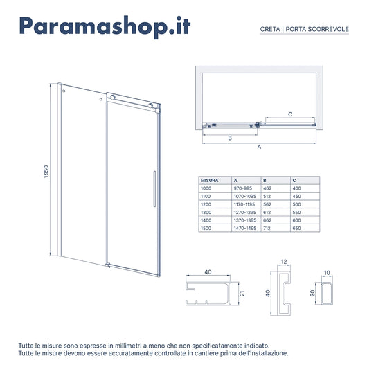 Porta doccia 150cm apertura scorrevole profili nero opaco vetro 8mm fumé h195 | Creta