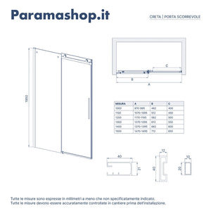 Porta doccia 110cm apertura scorrevole profili cromo vetro 8mm h195 | Creta