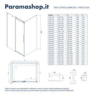 Box doccia 70x100 cm scorrevole vetro 8mm fumé profili nero opaco h195cm | Creta