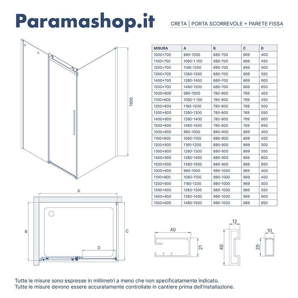 Box doccia 80x100 cm scorrevole vetro 8mm fumé profili nero opaco h195cm | Creta