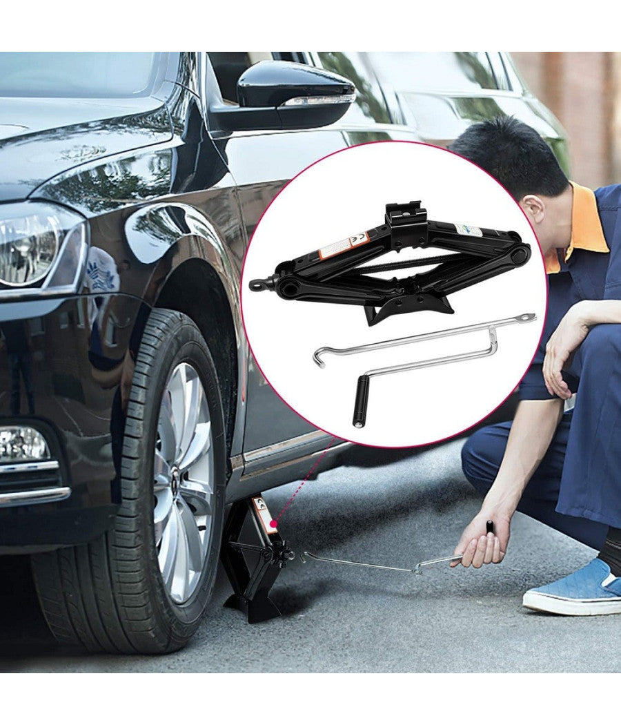 Cric A Pantografo Forbice Idraulico Sollevatore Auto Familiare Pickup 2000kg Nero         