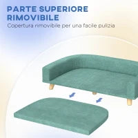 Divano per Cani di Taglia Grande con Gambe Rialzate e Cuscino Sfoderabile, 98x67x25 cm, Verde Chiaro