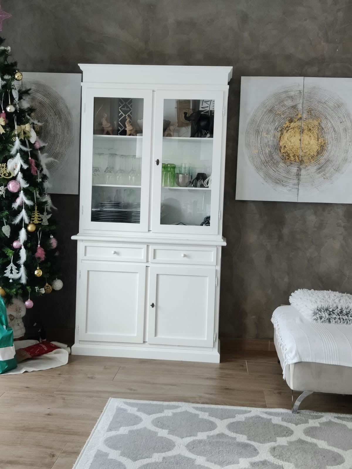 Cristalliera 2 porte arte povera legno shabby bianco 105x42x205 (1383) - Mobili 2G