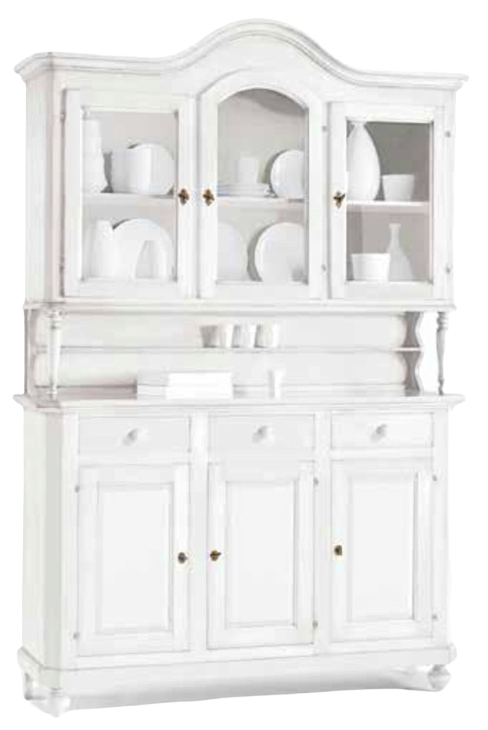 Cristalliera 3 porte bianca legno shabby chic l.150x43x215 (1508) - Mobili 2G