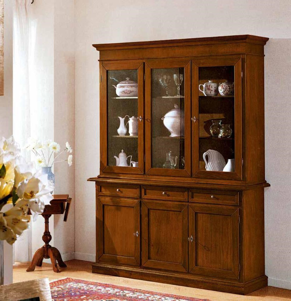 Cristalliera 3 porte in legno noce arte povera 155x42x205 (381) - Mobili 2G