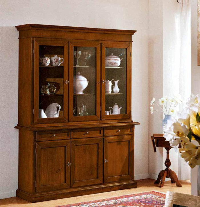 Cristalliera 3 porte in legno noce arte povera 155x42x205 (381) - Mobili 2G